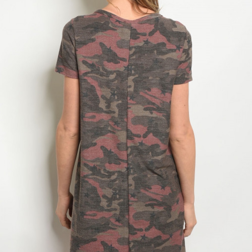 CAMO IN MAUVE PRINT TEE CHOKER DRESS - Picture 6 of 6